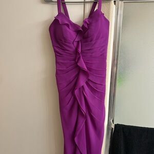 David's Bridal Fuchsia Ruffle-Front Midi Dress